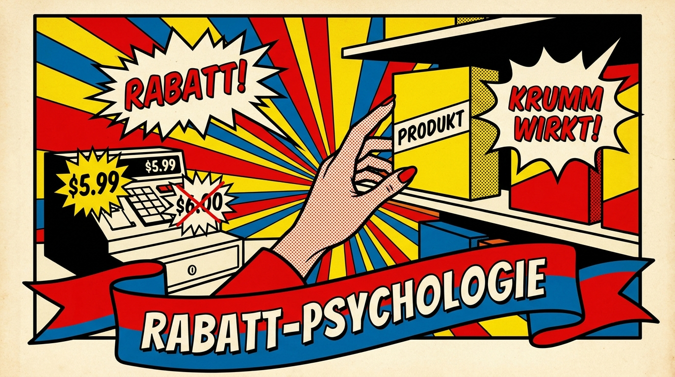 Pop-Art-Comic: Preisschild mit krummem Rabatt 5,9 Prozent statt 6 Prozent